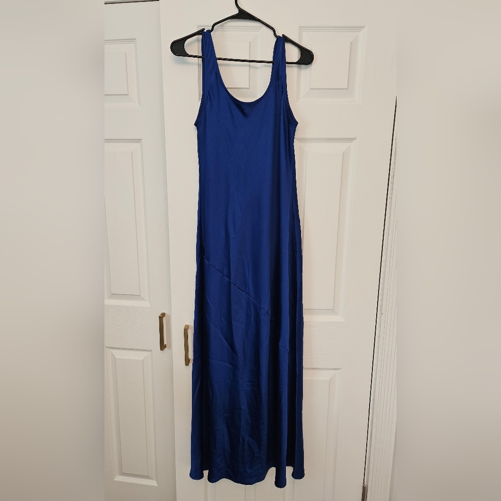 Banana Republic Factory Blue Satin Maxi Dress Size Medium - Picture 3 of 4